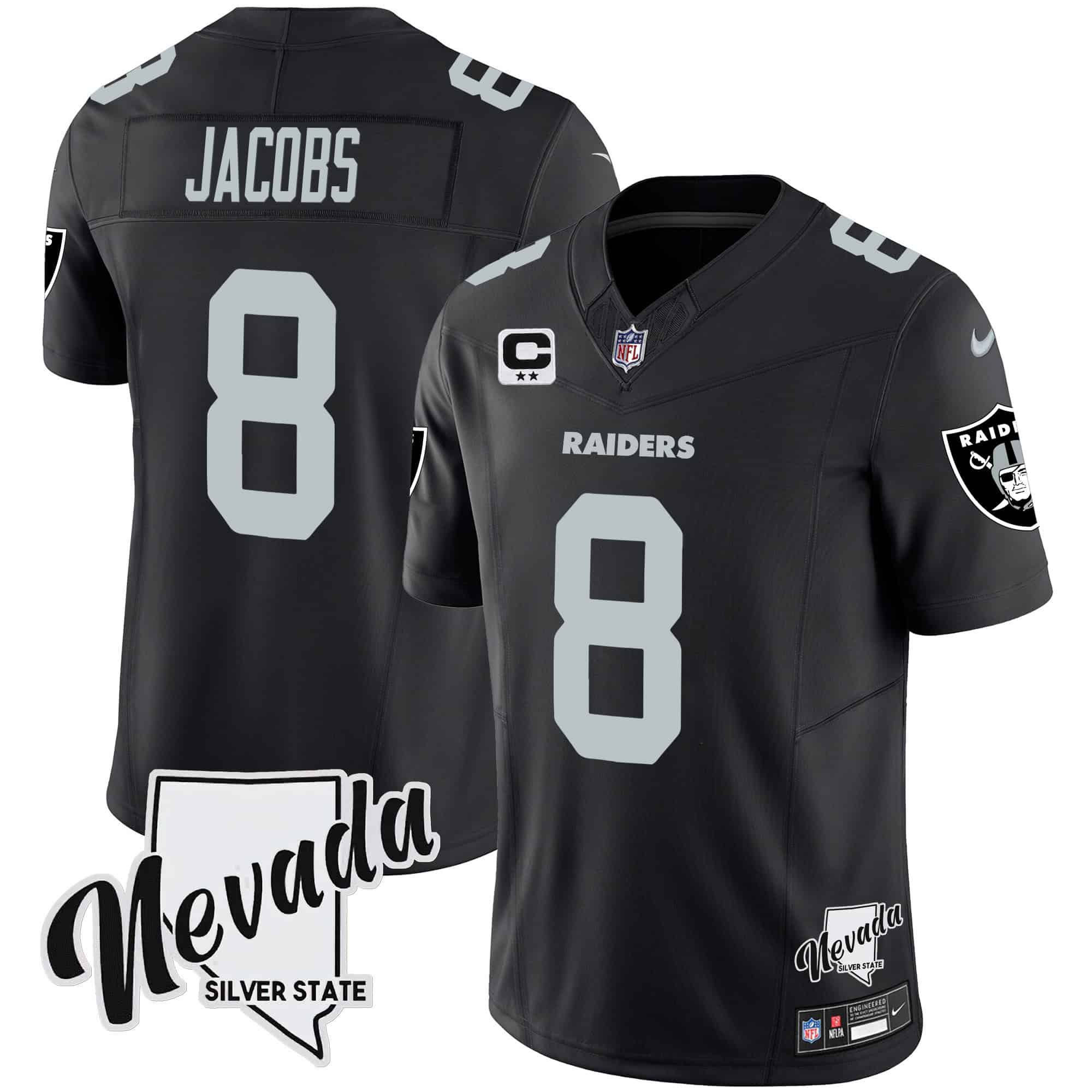 Men Oakland Raiders #8 Jacobs Black 2024 Nike Nevada Silver State Patch Vapor NFL Jersey style 1->indianapolis colts->NFL Jersey